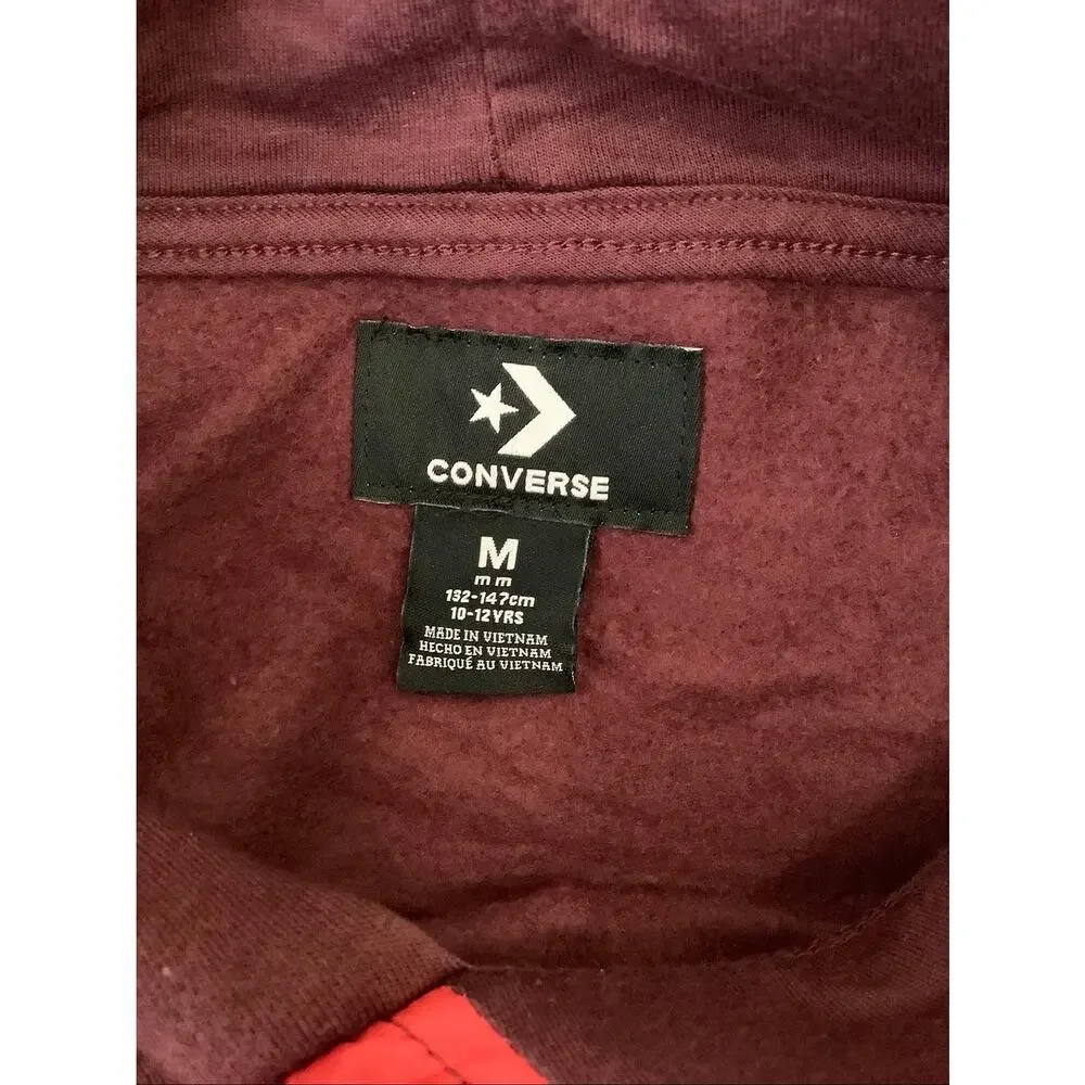 Converse Kids Medium Maroon Chuck Patch Spray Pullover Hoodie Streetwear I2-10